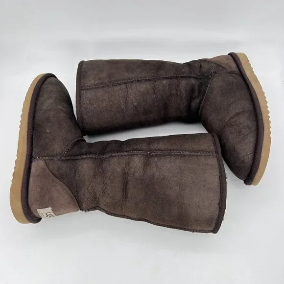 UGG Classic Women Size 5 Tall Shearling Winter Boots Choc Brown 5815 - Picture 10 of 12